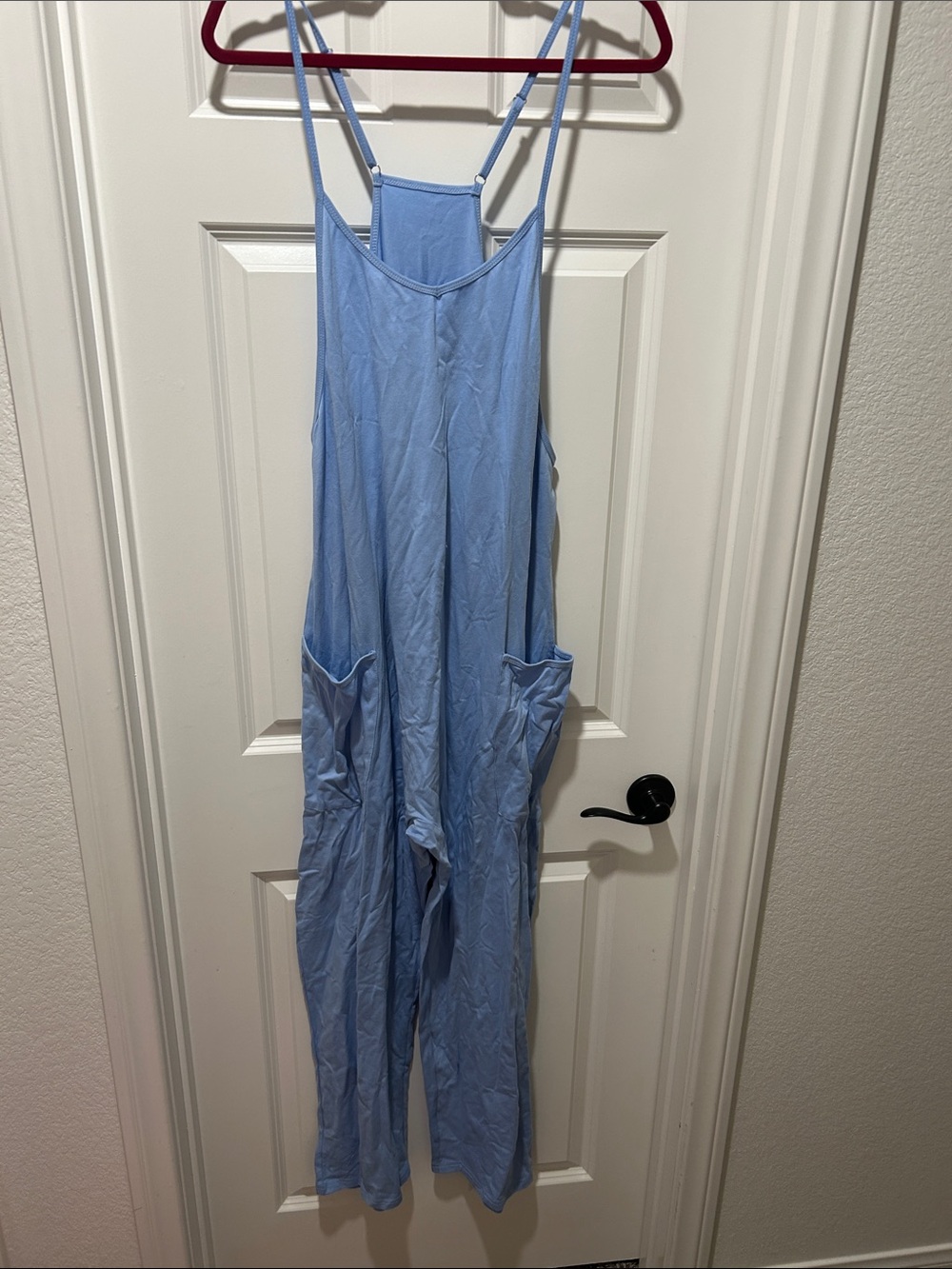 Light Blue Strappy Relaxed Romper with Side Pockets